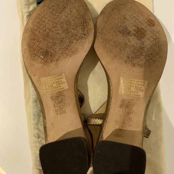 Tory Burch Women Metallic Gold W/ Rhinestone Thong Shoes Sandals 7.5 Block Heel - Picture 4 of 6